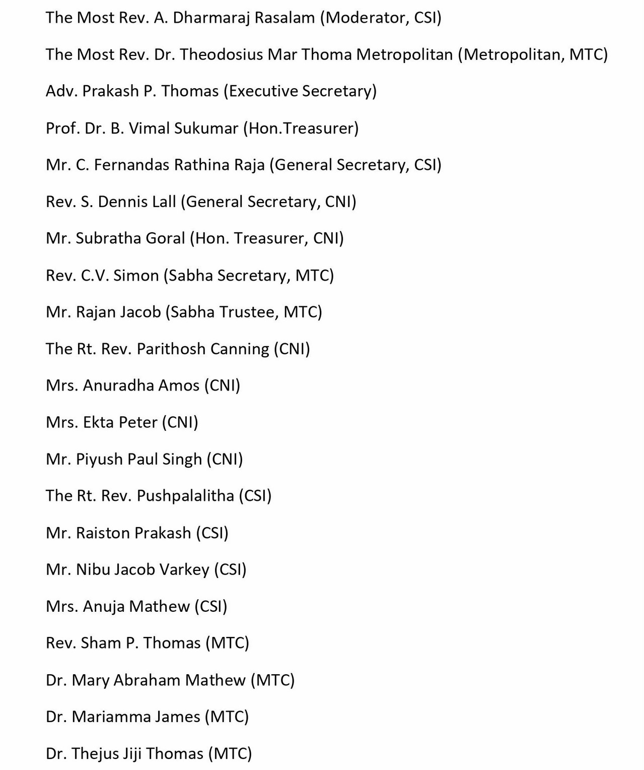 Current Executive Committee